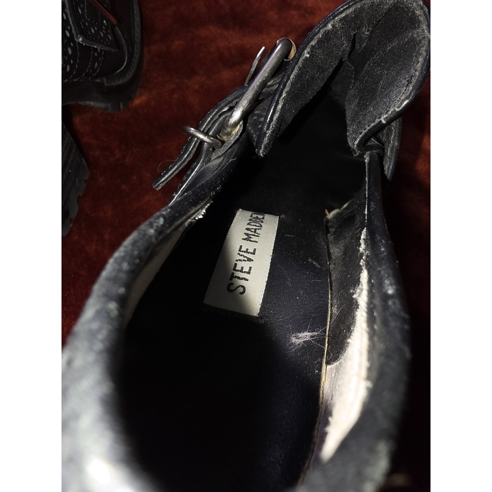 Vintage 90s Steve Madden Heeled Loafers Platform Leather Black Chunky 7 Maple - Picture 12 of 15